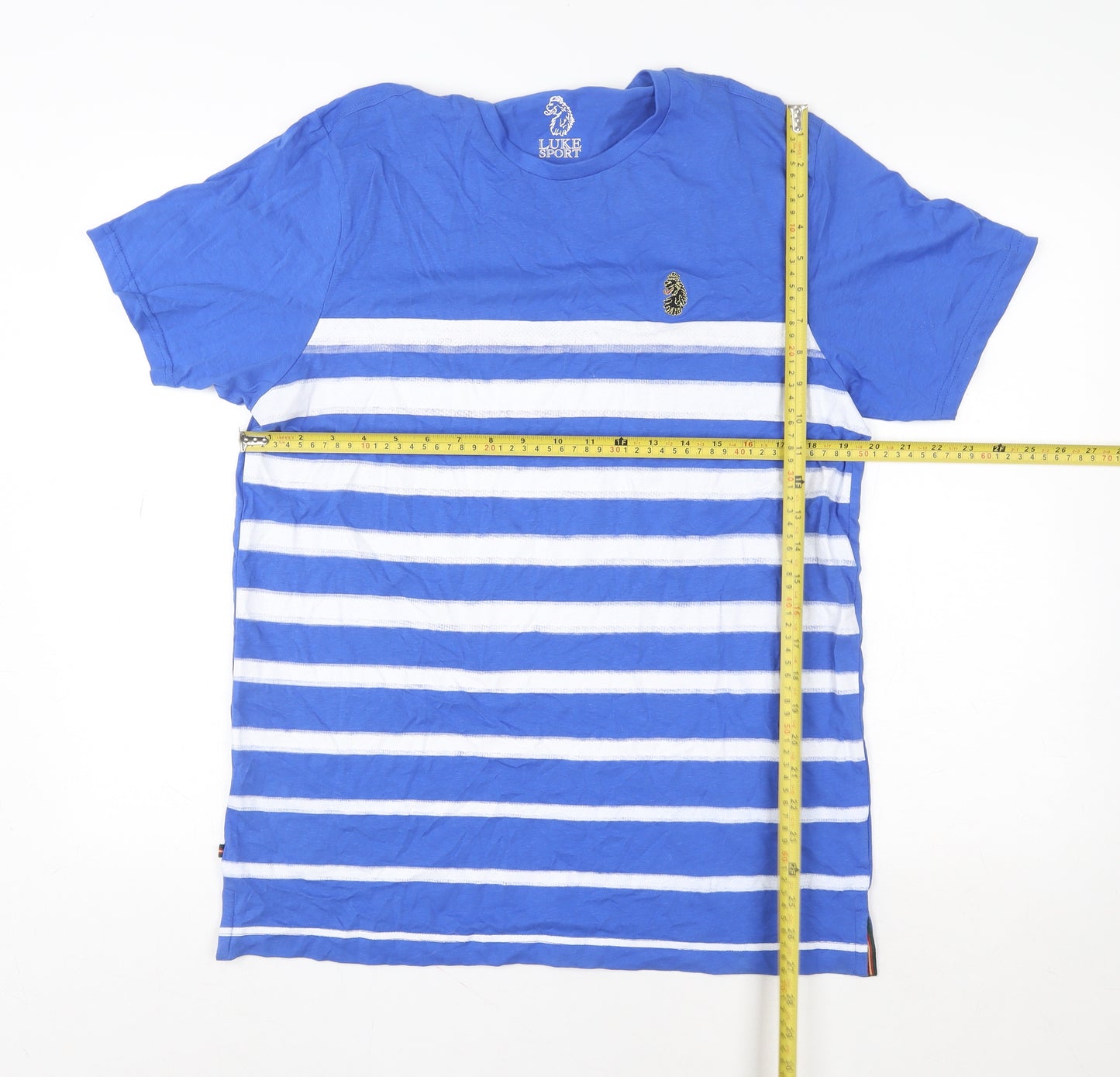 Luke Sport Men's Blue Striped Cotton Crew Neck T-Shirt Size L