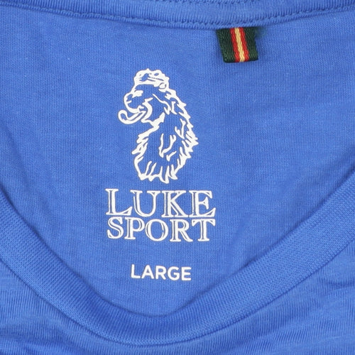 Luke Sport Men's Blue Striped Cotton Crew Neck T-Shirt Size L