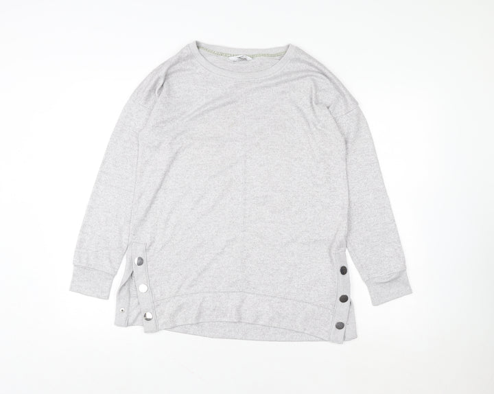 Next Women Grey Button Detail Long Sleeve Pullover Sweatshirt Size 10