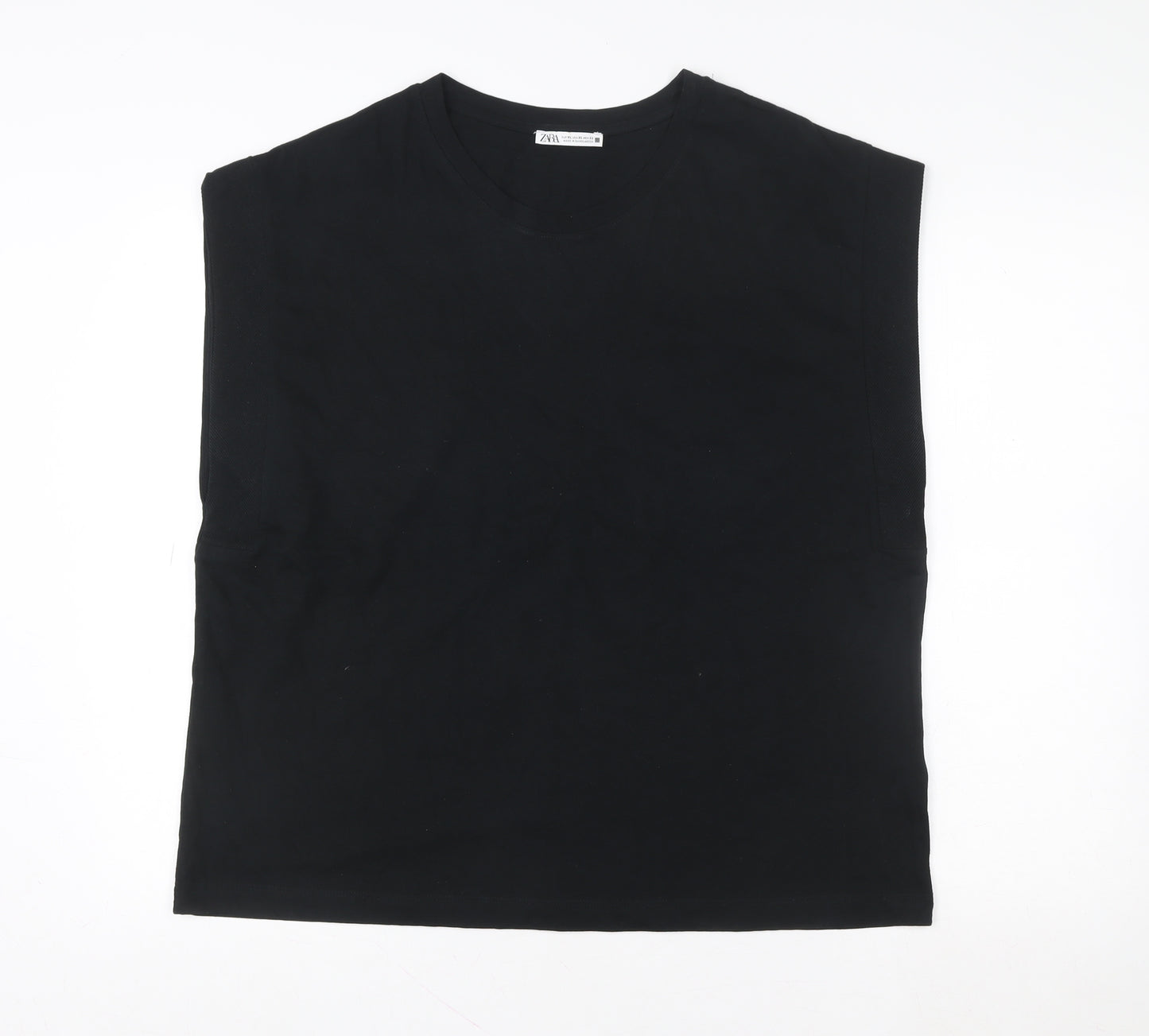 Zara Men’s Black Sleeveless Cotton Casual Top XL Regular Fit