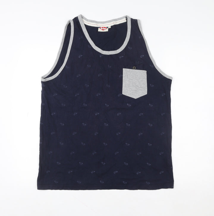 Lee Cooper Unisex Blue Car Print Tank Top L Cotton Summer Casual