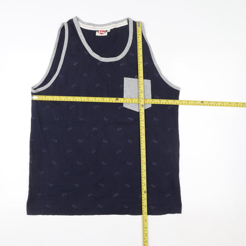 Lee Cooper Unisex Blue Car Print Tank Top L Cotton Summer Casual