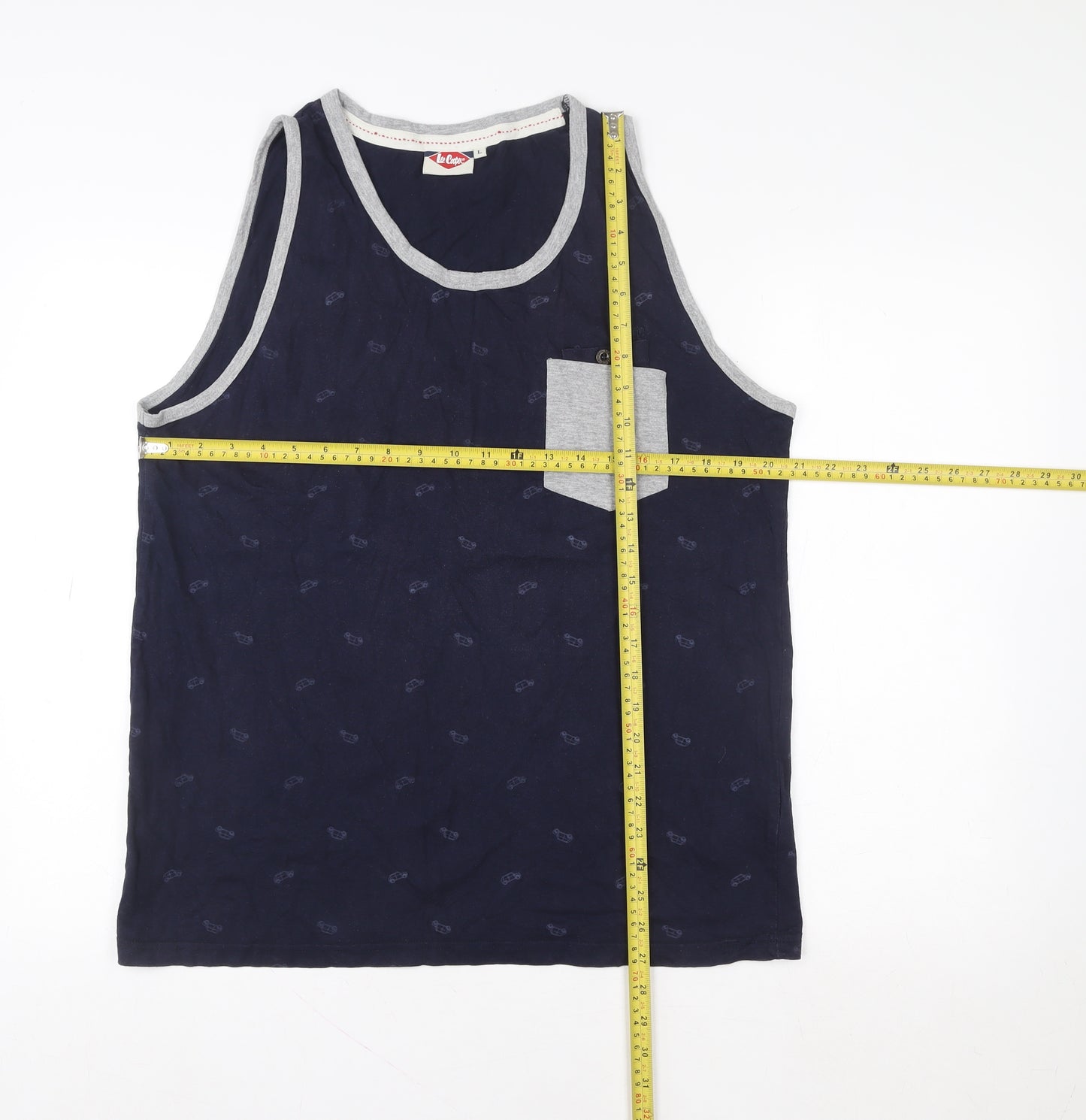 Lee Cooper Unisex Blue Car Print Tank Top L Cotton Summer Casual