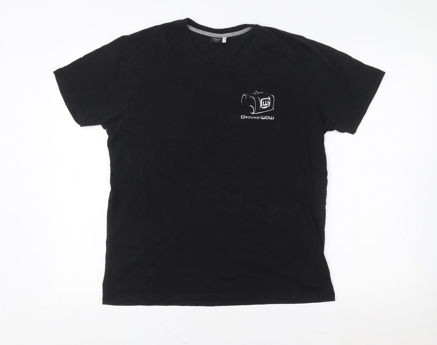 Premium Men Black Cotton Crew Neck Short Sleeve T-Shirt M