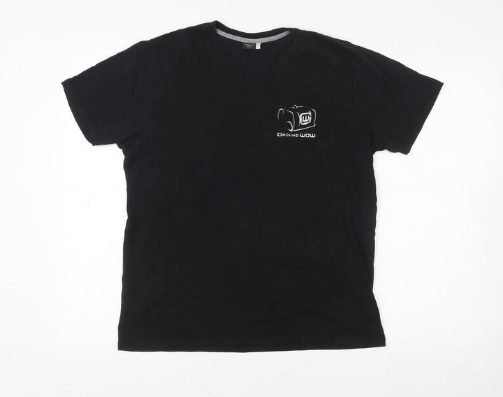 Premium Men Black Cotton Crew Neck Short Sleeve T-Shirt M