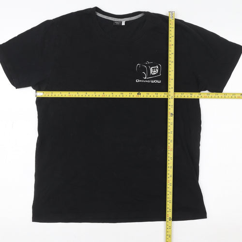 Premium Men Black Cotton Crew Neck Short Sleeve T-Shirt M