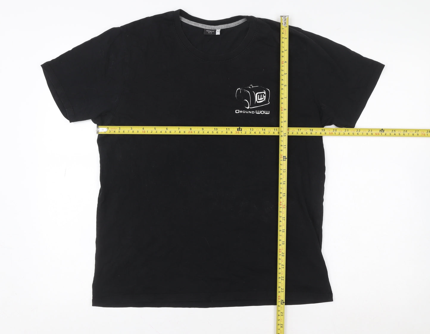 Premium Men Black Cotton Crew Neck Short Sleeve T-Shirt M