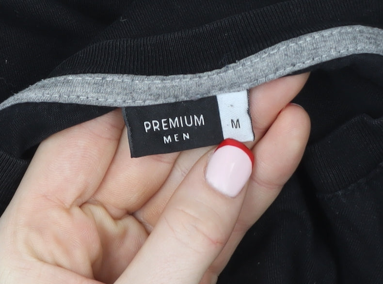 Premium Men Black Cotton Crew Neck Short Sleeve T-Shirt M