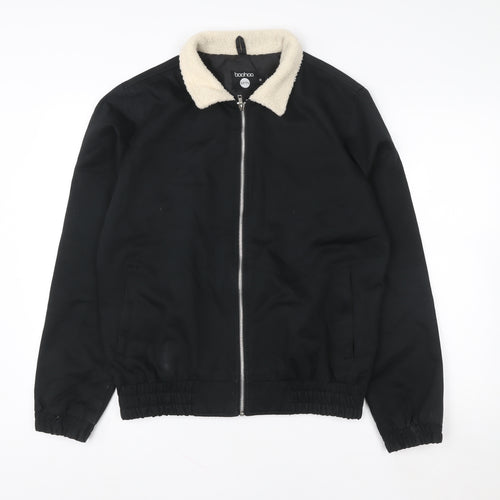 boohooMAN Men’s Black Faux Shearling Collar Bomber Jacket Size M