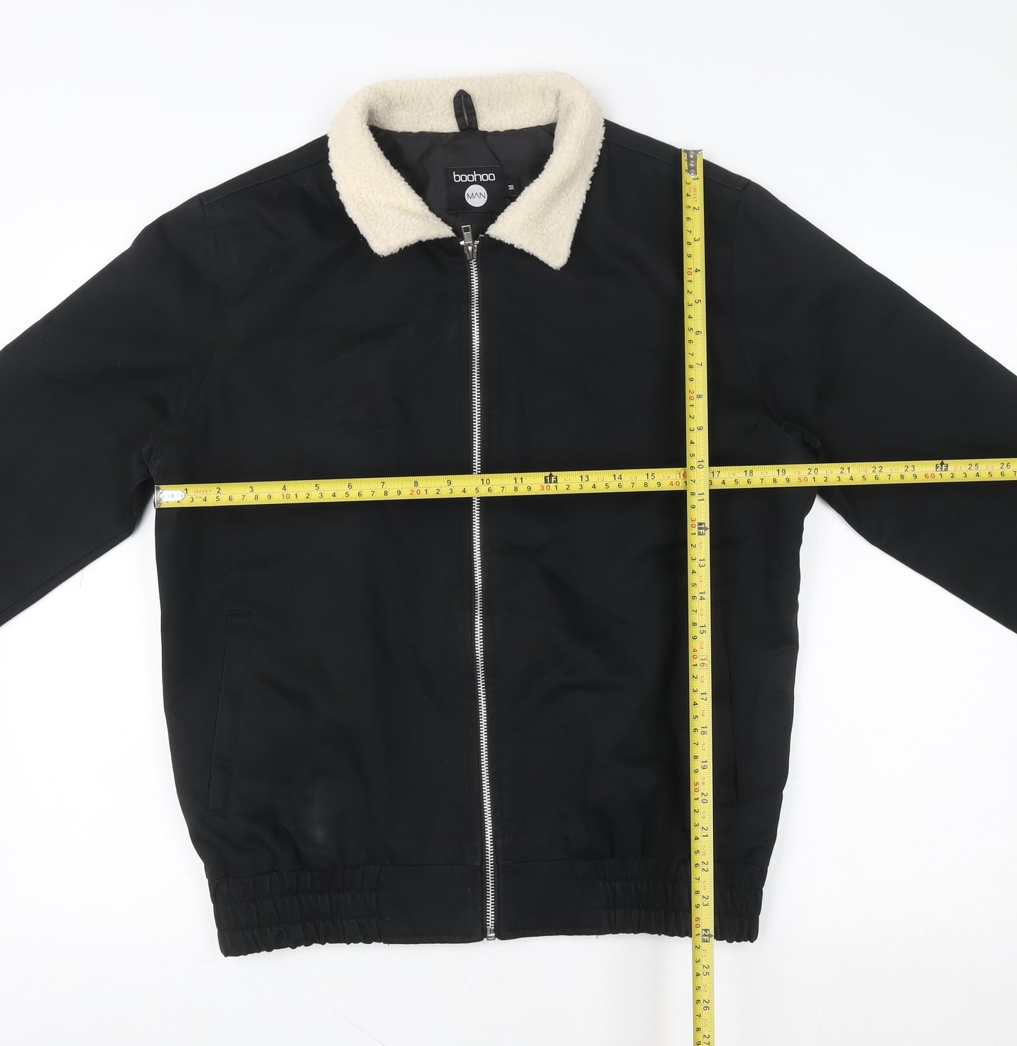 boohooMAN Men’s Black Faux Shearling Collar Bomber Jacket Size M