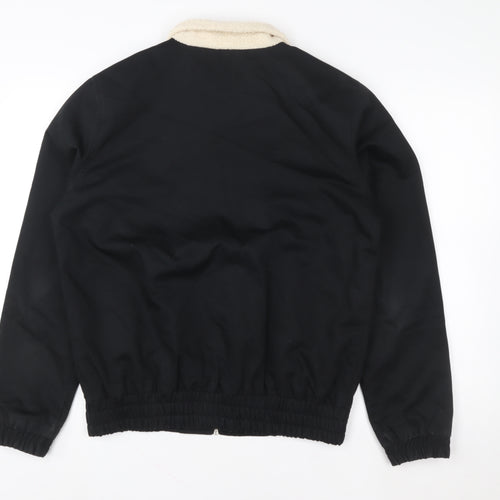 boohooMAN Men’s Black Faux Shearling Collar Bomber Jacket Size M