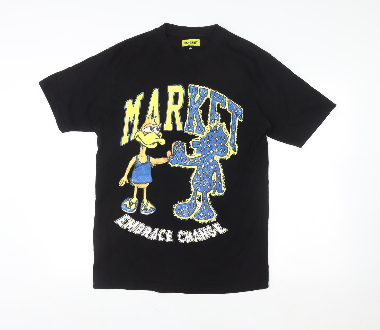 MARKET Men's Black Graphic Cartoon T-Shirt Size M Crew Neck
