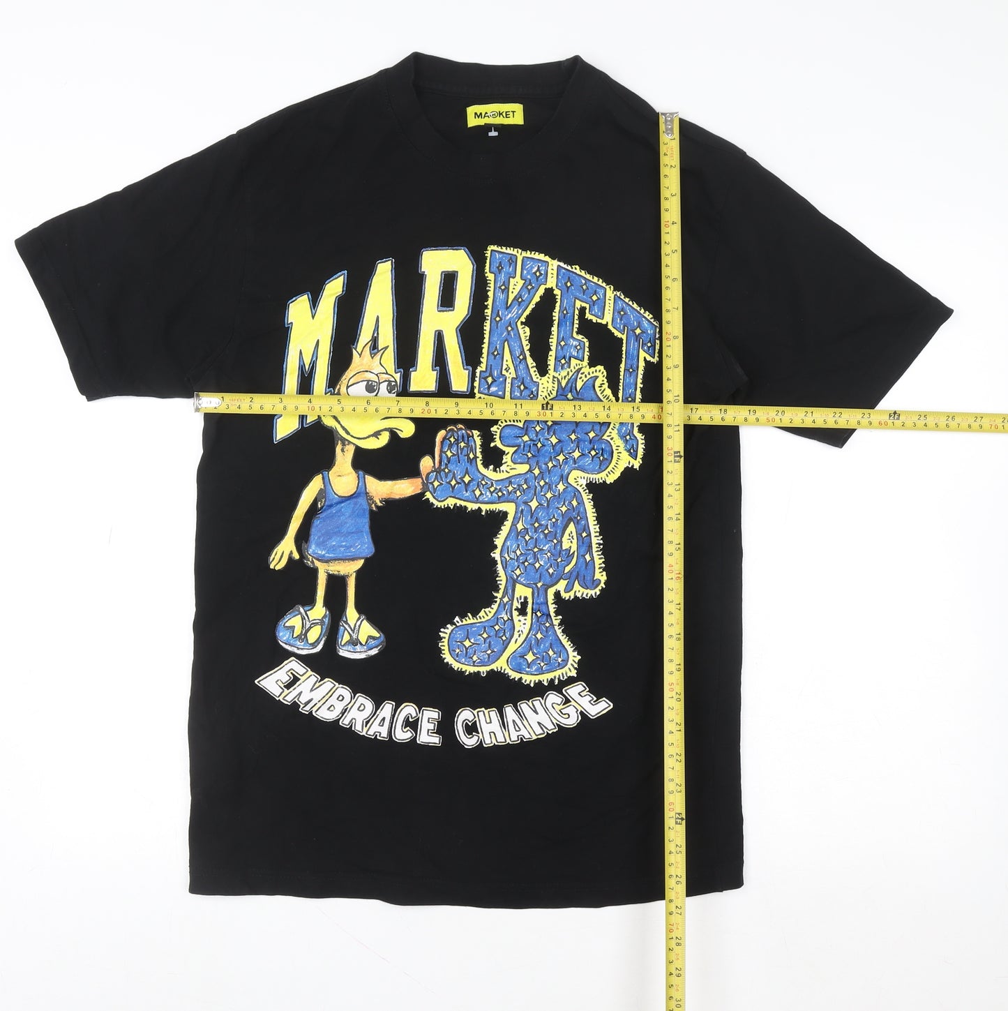 MARKET Men's Black Graphic Cartoon T-Shirt Size M Crew Neck