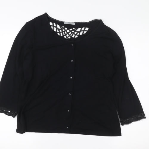 Marks and Spencer Women's Black Lace Trim Button-Up Top UK 18