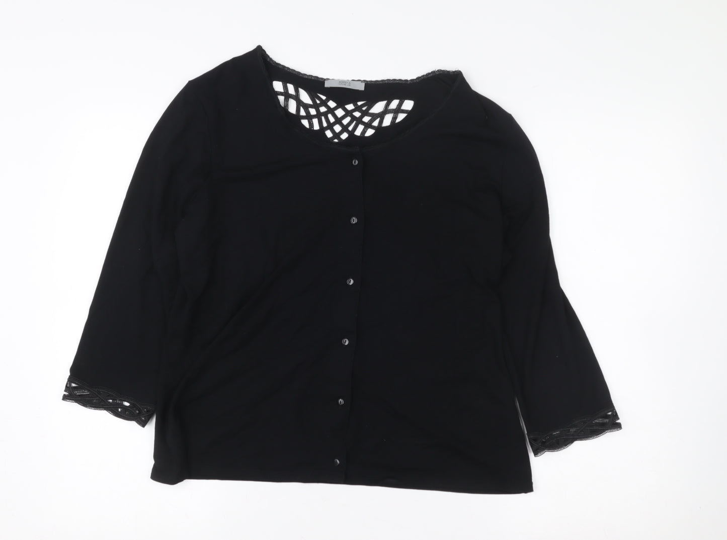 Marks and Spencer Women's Black Lace Trim Button-Up Top UK 18