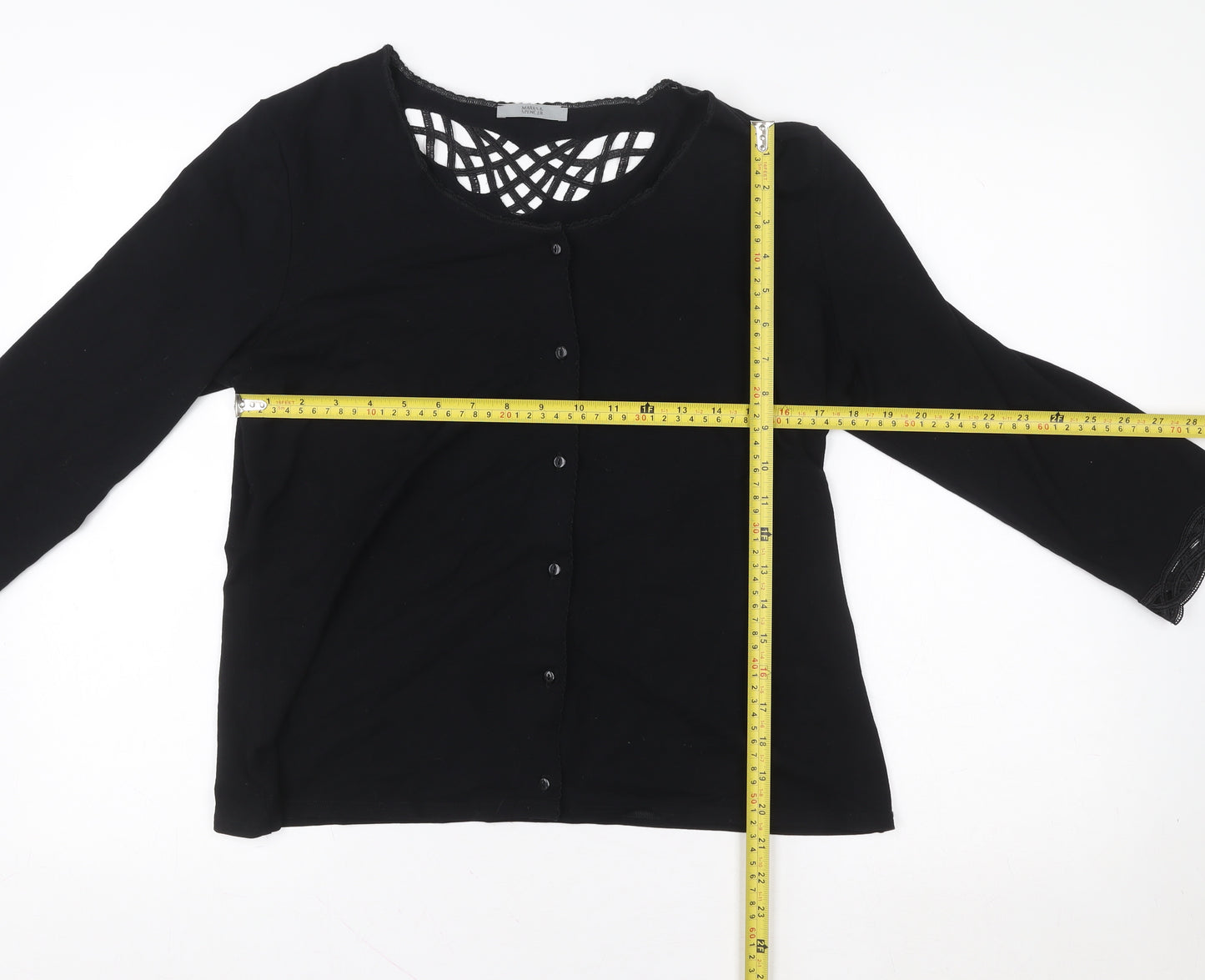 Marks and Spencer Women's Black Lace Trim Button-Up Top UK 18