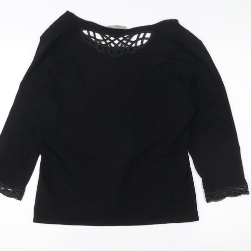 Marks and Spencer Women's Black Lace Trim Button-Up Top UK 18