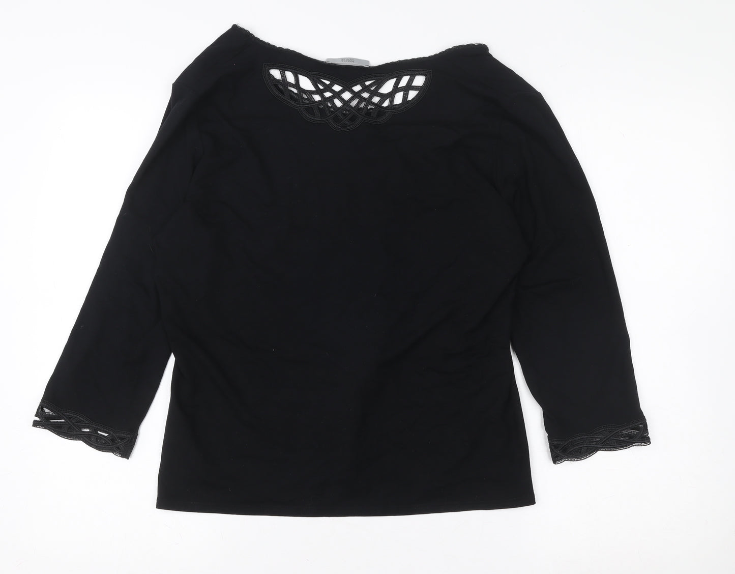 Marks and Spencer Women's Black Lace Trim Button-Up Top UK 18