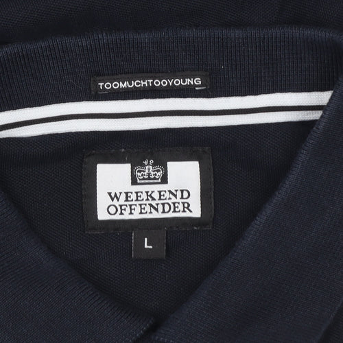 Weekend Offender Men's Navy Long Sleeve Polo Shirt L Classic Fit