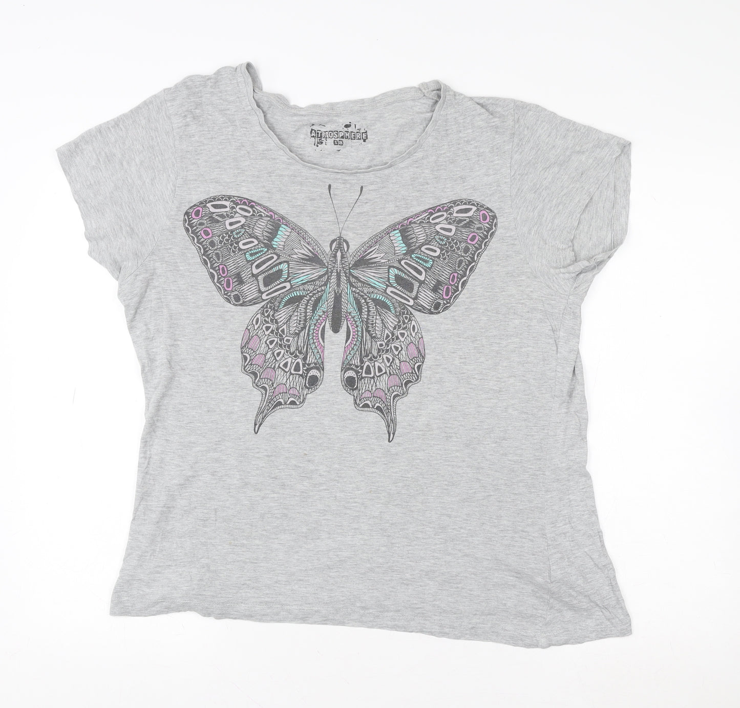 Atmosphere Women’s Grey Butterfly Print Short Sleeve T-Shirt Size 10