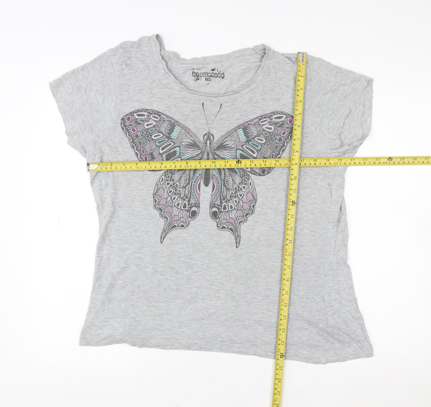 Atmosphere Women’s Grey Butterfly Print Short Sleeve T-Shirt Size 10
