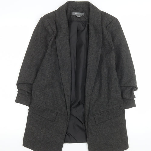 Primark Women Grey Regular Fit Long Blazer UK 8 Herringbone Wool Blend