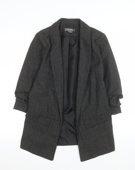 Primark Women Grey Regular Fit Long Blazer UK 8 Herringbone Wool Blend
