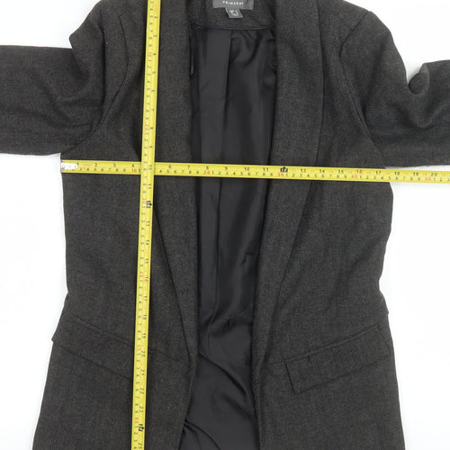 Primark Women Grey Regular Fit Long Blazer UK 8 Herringbone Wool Blend