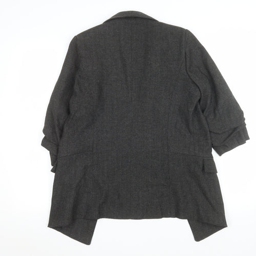 Primark Women Grey Regular Fit Long Blazer UK 8 Herringbone Wool Blend
