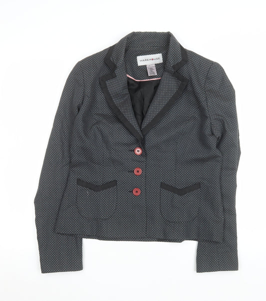 Warehouse Women’s Black Polka Dot Wool Blazer UK 14 Classic Fit