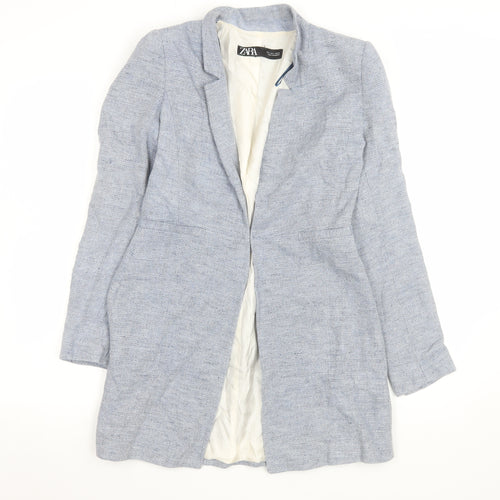 Zara Women Blue Size 8 Herringbone Tweed Mid-Length Blazer