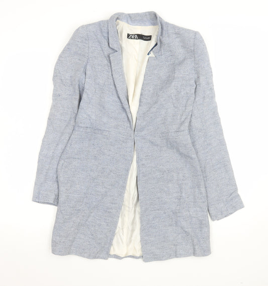 Zara Women Blue Size 8 Herringbone Tweed Mid-Length Blazer