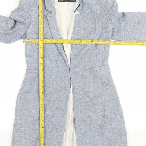 Zara Women Blue Size 8 Herringbone Tweed Mid-Length Blazer