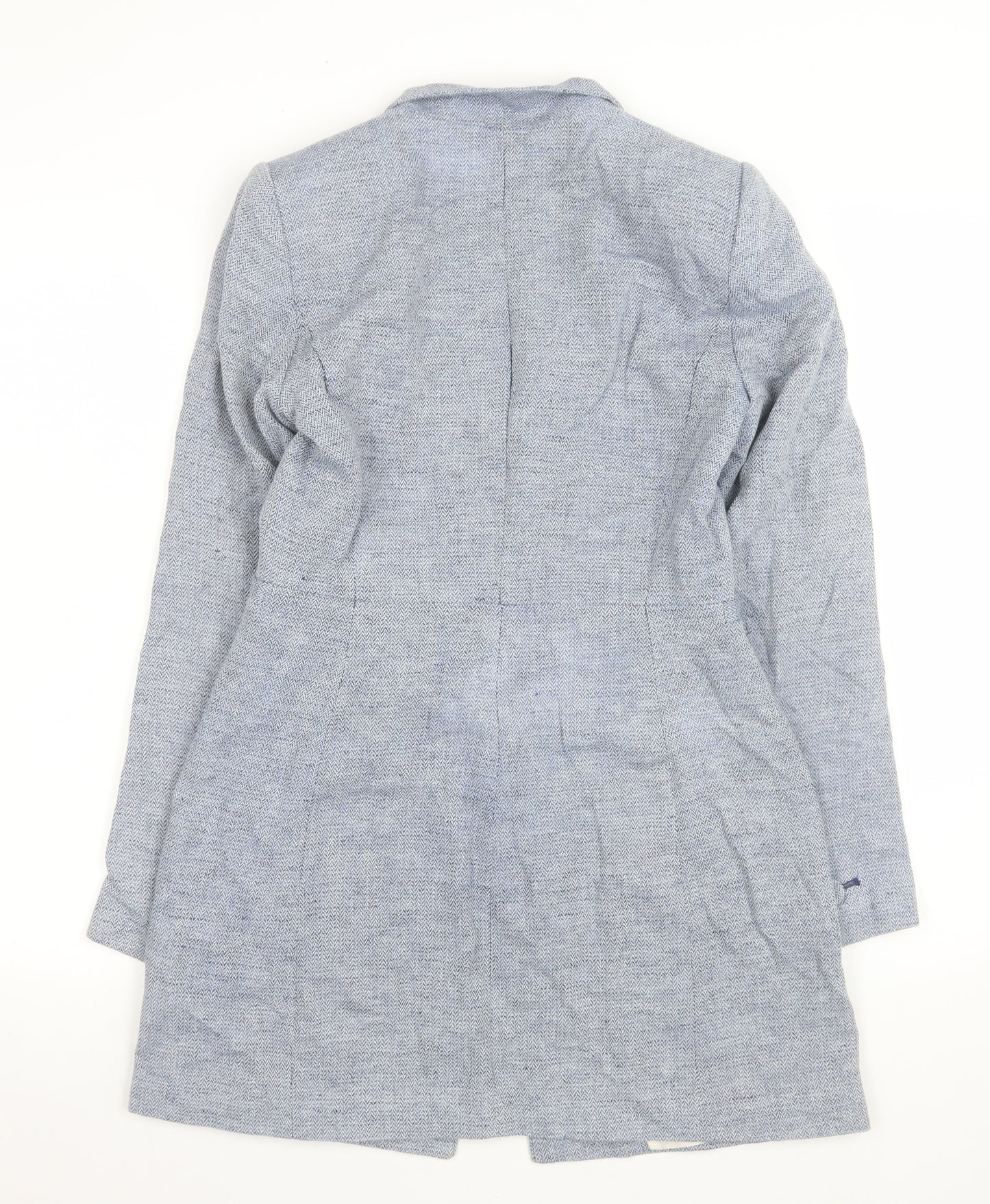 Zara Women Blue Size 8 Herringbone Tweed Mid-Length Blazer