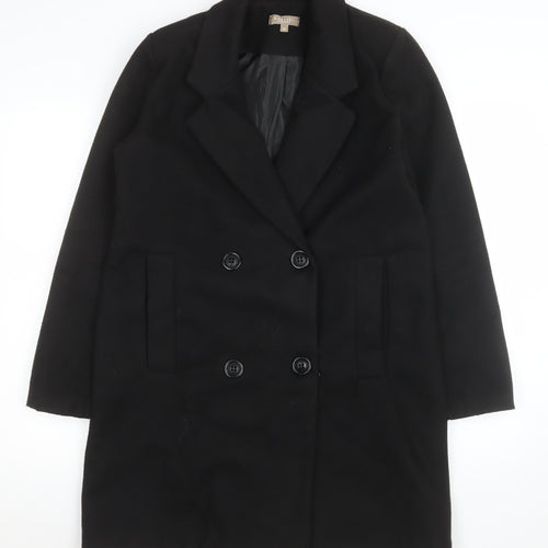 Nina Conti Women's Black Long Overcoat Size M Lined Button Classic Style