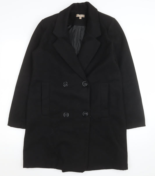 Nina Conti Women's Black Long Overcoat Size M Lined Button Classic Style