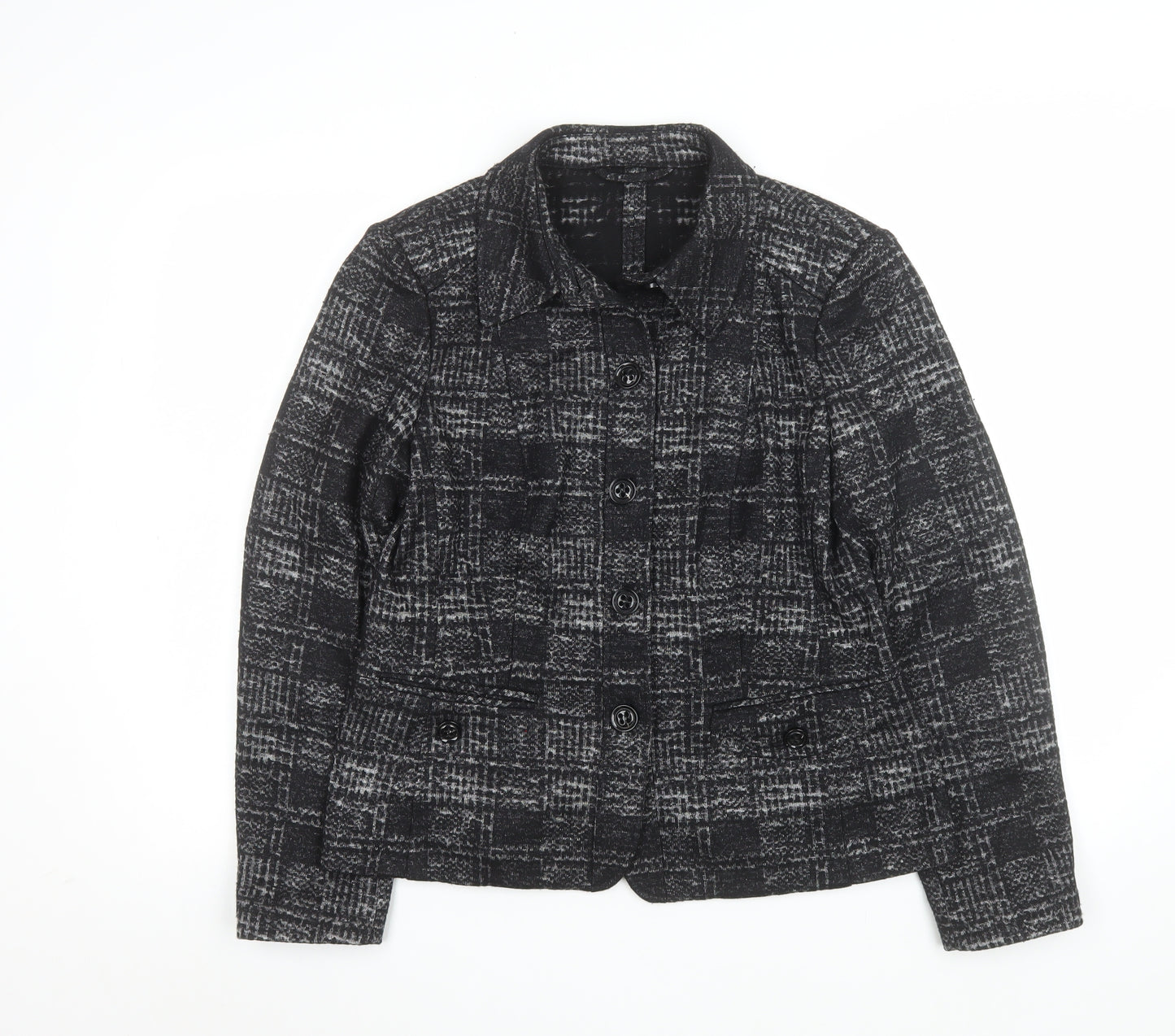 Basler Collection Women's Black Check Wool Blend Blazer Size 14