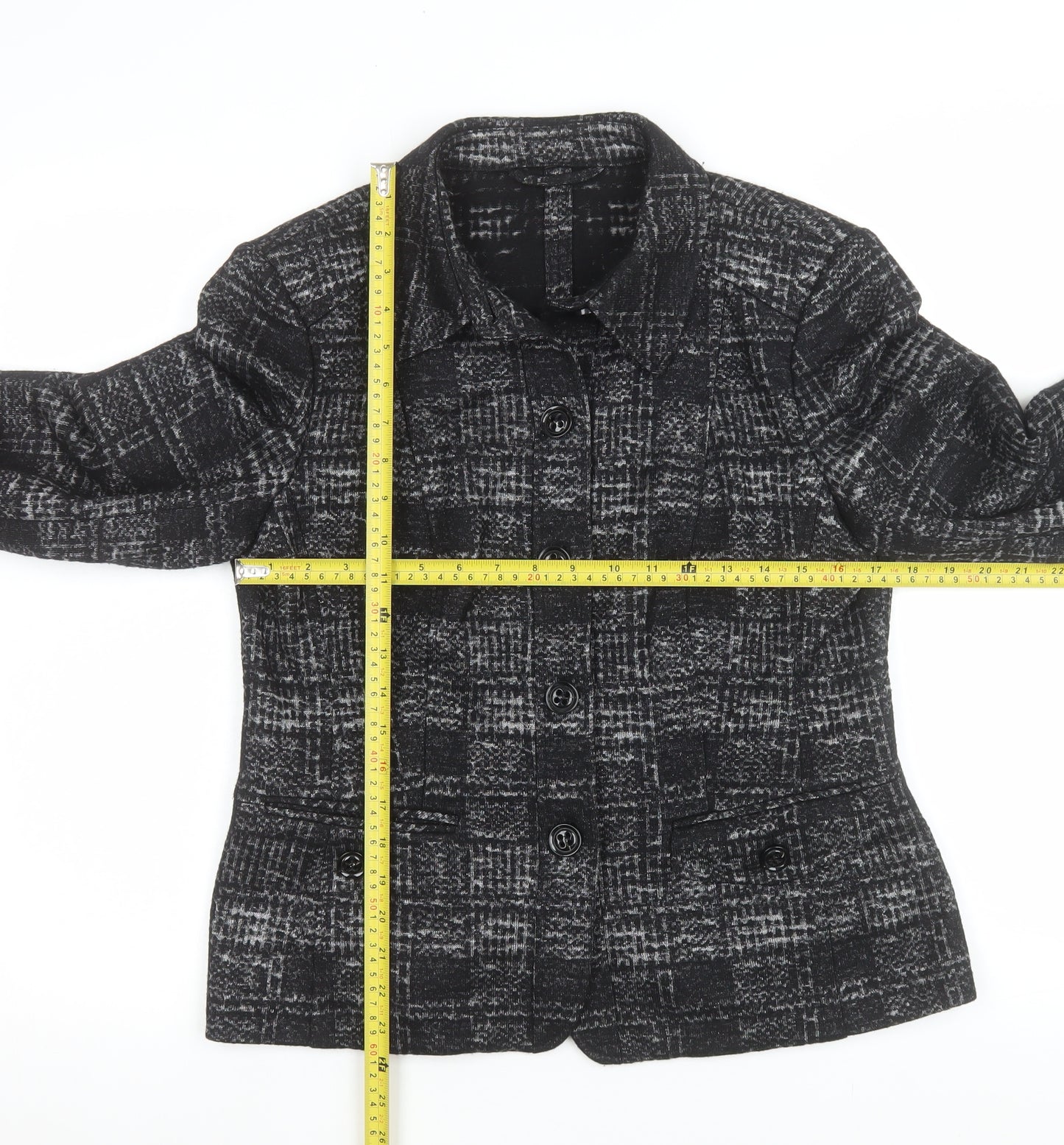 Basler Collection Women's Black Check Wool Blend Blazer Size 14