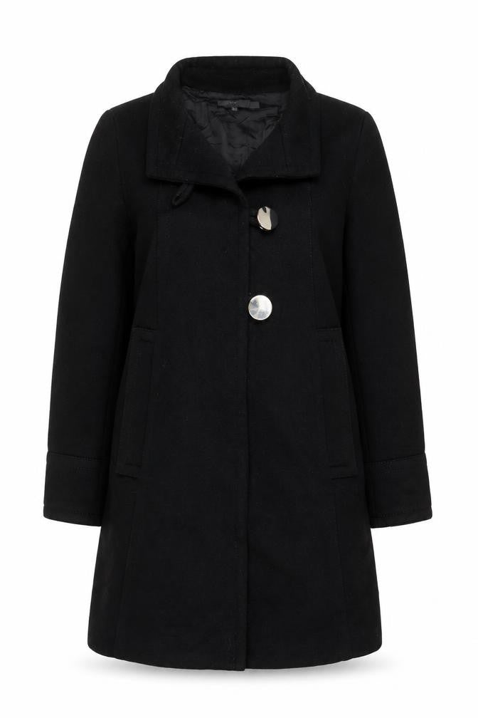 Front view of Zara Women Black Wool Mid-Length Overcoat, size S
