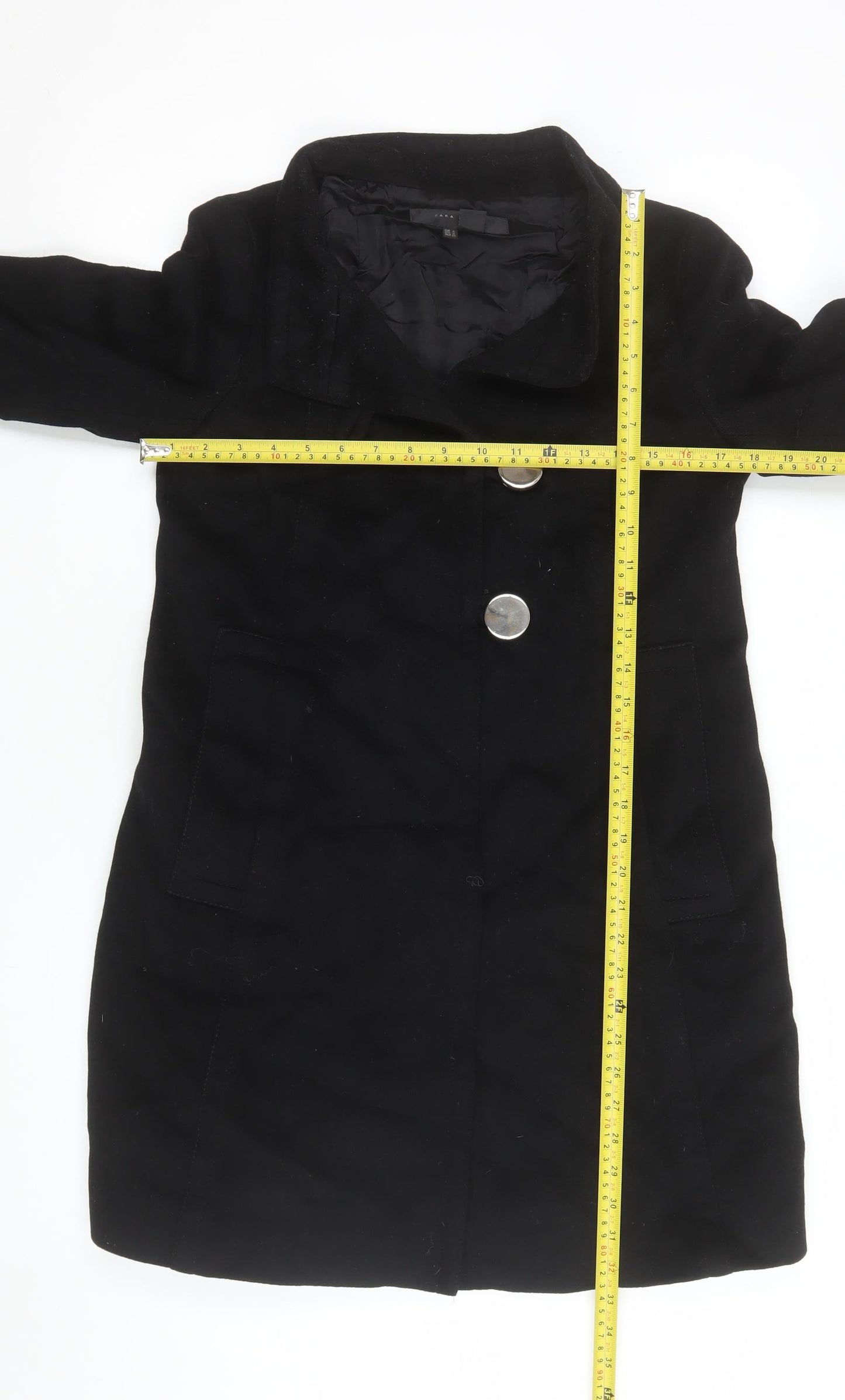 Zara Women Black Wool Mid-Length Overcoat Size S