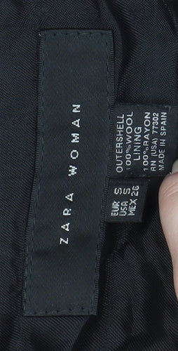 Zara Women Black Wool Mid-Length Overcoat Size S