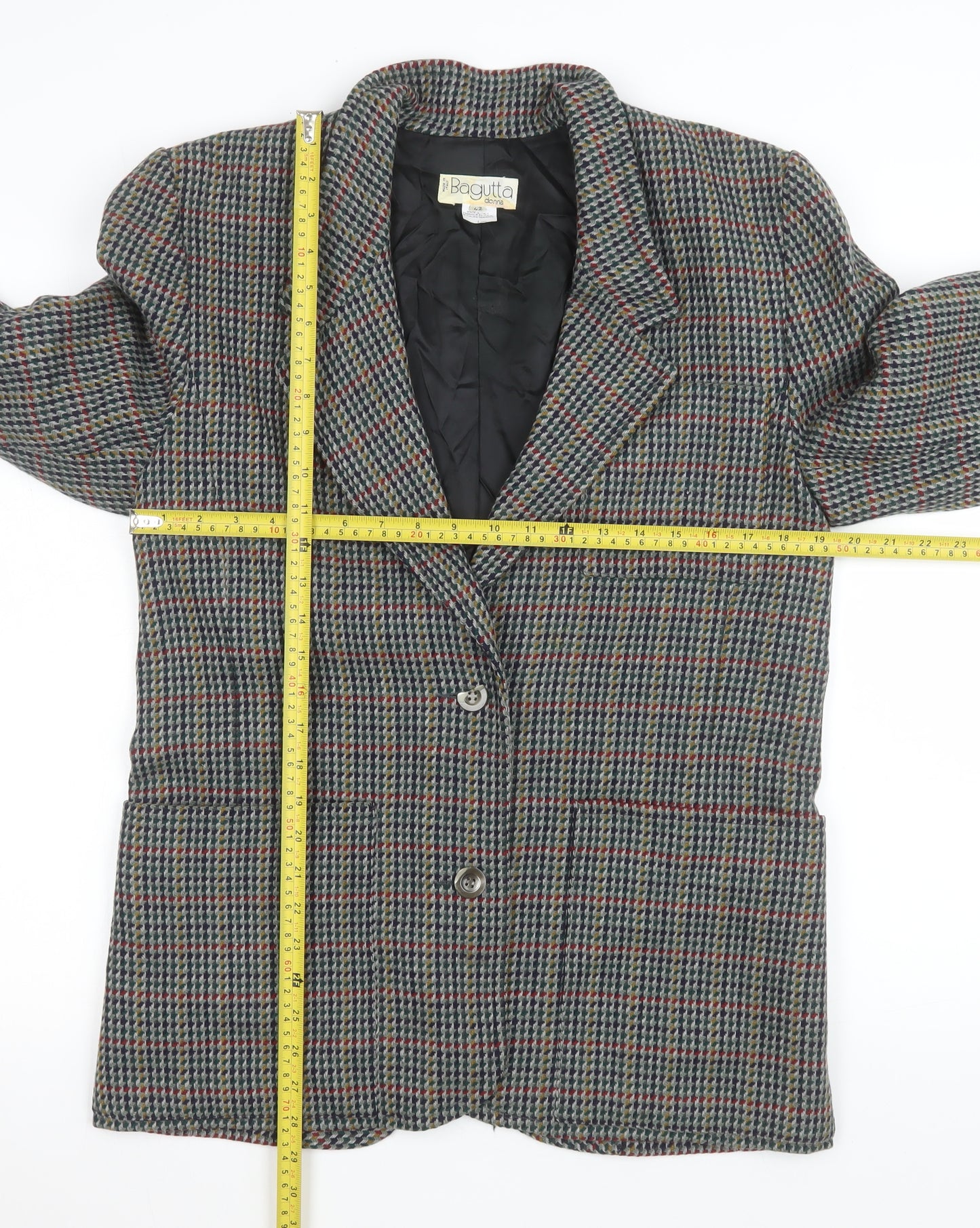 Bagutta Women Multicoloured Wool Houndstooth Blazer Size 14