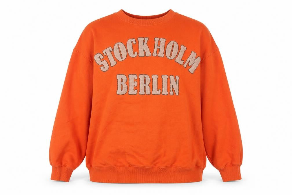 Front view of H&M Women's Orange Stockholm Berlin Cotton Blend Pullover Sweatshirt M