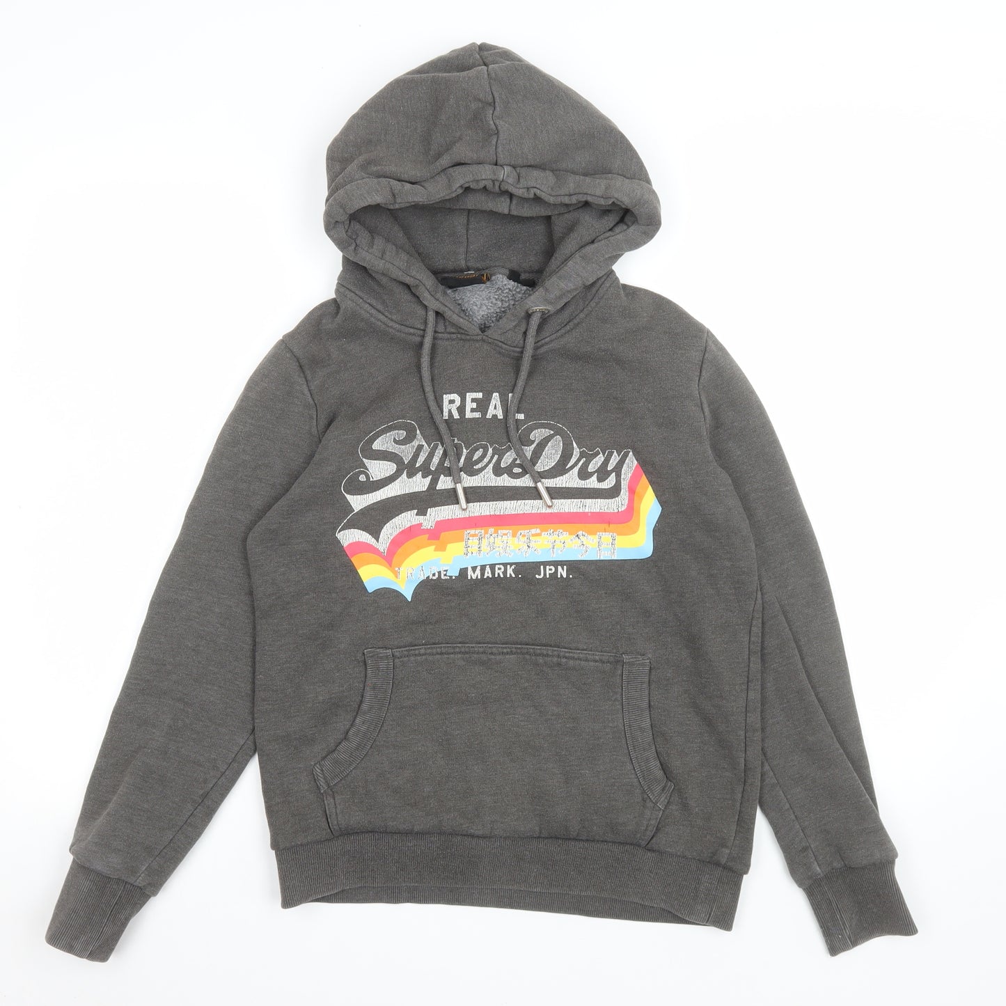 Superdry Women Grey Pullover Hoodie UK 12 with Logo Print