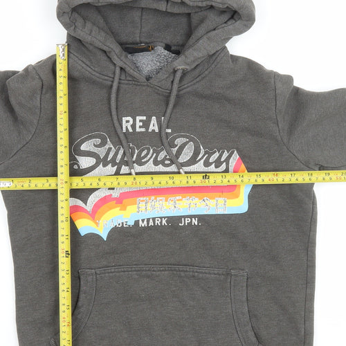 Superdry Women Grey Pullover Hoodie UK 12 with Logo Print