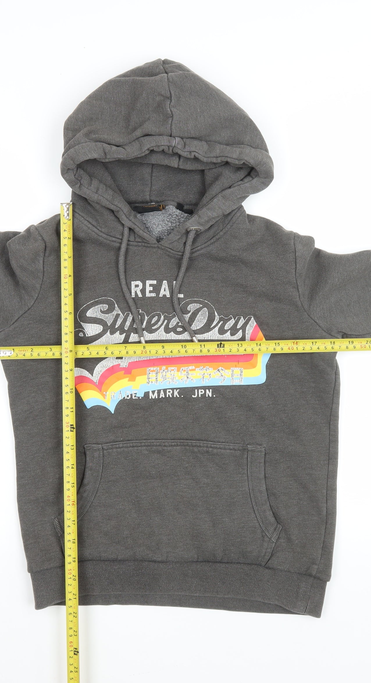 Superdry Women Grey Pullover Hoodie UK 12 with Logo Print