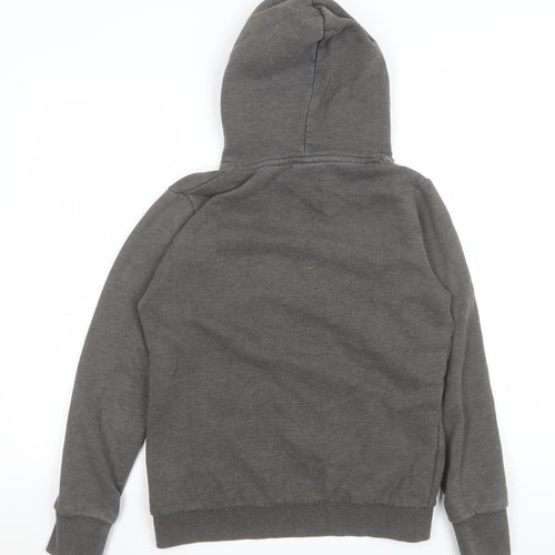 Superdry Women Grey Pullover Hoodie UK 12 with Logo Print