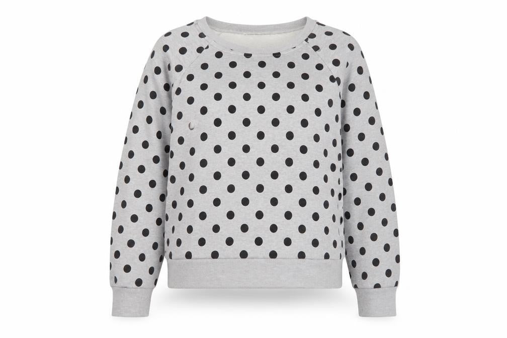 Front view of Whistles women’s grey polka dot cotton crew neck sweatshirt, size S