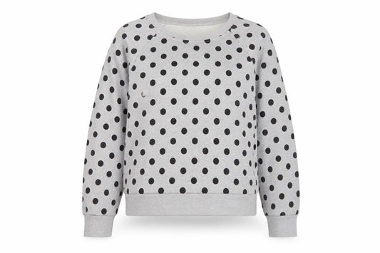 Front view of Whistles women’s grey polka dot cotton crew neck sweatshirt, size S