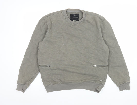 AllSaints Men’s Grey Regular Fit Crew Neck Cotton Sweatshirt Medium